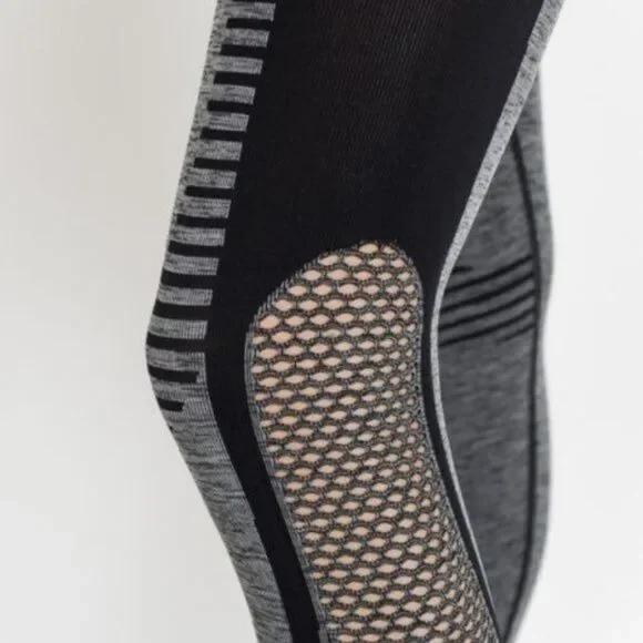 2/$30 Mono B Seamless Hybrid High Waisted Techno Athletic Track Leggings Gray - Picture 5 of 12